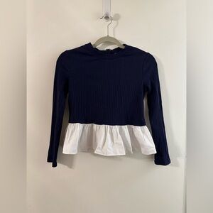 Anthropologie English Factory Navy & White Peplum Long Sleeve NWT